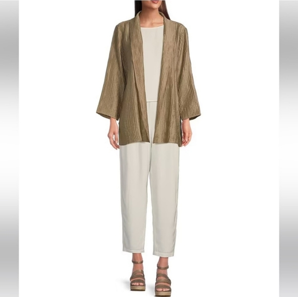 Eileen Fisher Pants - Eileen Fisher Silk Georgette Crepe Slouchy Ankle Pants In Bone Size Medium